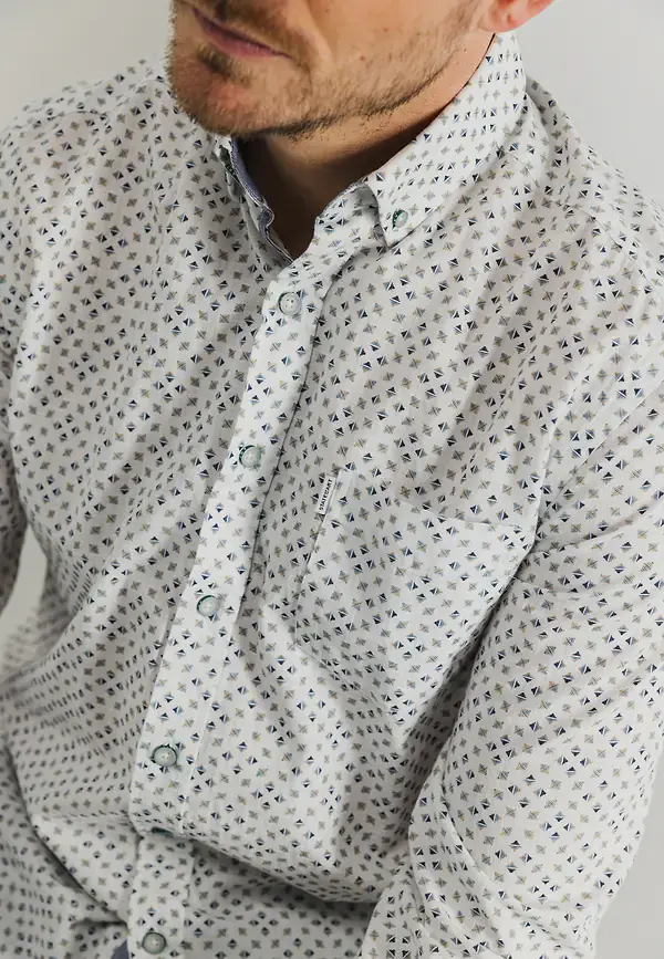 State Of Art Biologisch Katoenen Structuur Overhemd Wit/grijsblauw