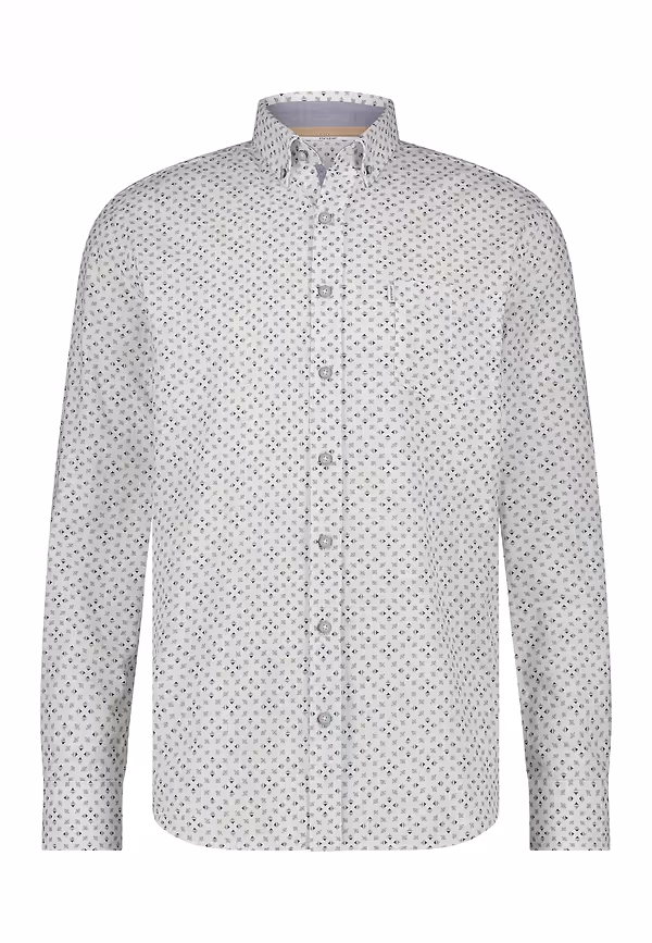 State Of Art Biologisch Katoenen Structuur Overhemd Wit/grijsblauw