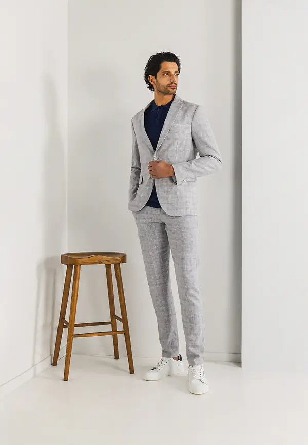 State Of Art Blazer Met Ruitmotief Warm Grijs/violet