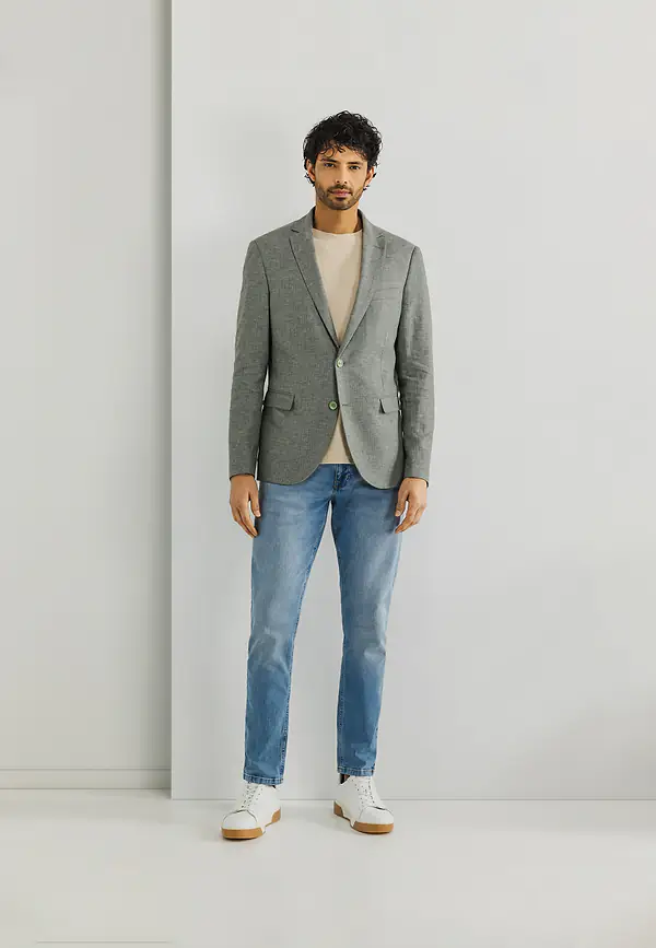 State Of Art Blazer Van Een Linnenmix Bladgroen/kit