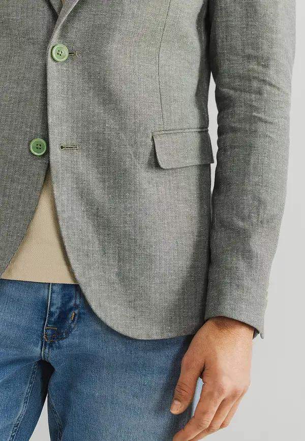 State Of Art Blazer Van Een Linnenmix Bladgroen/kit