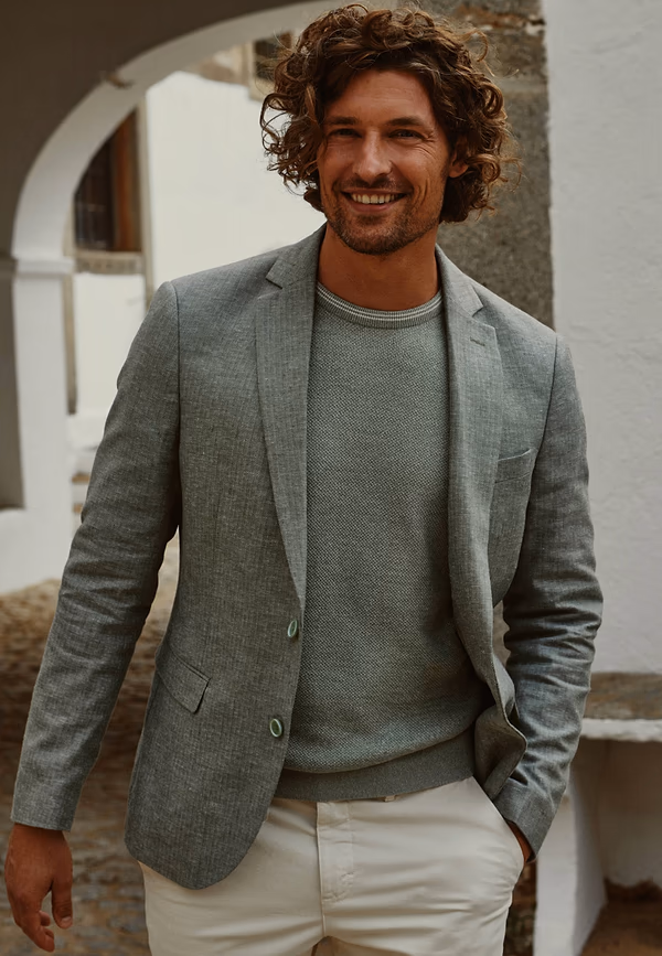 state of art Blazer van een linnenmix bladgroen/kit