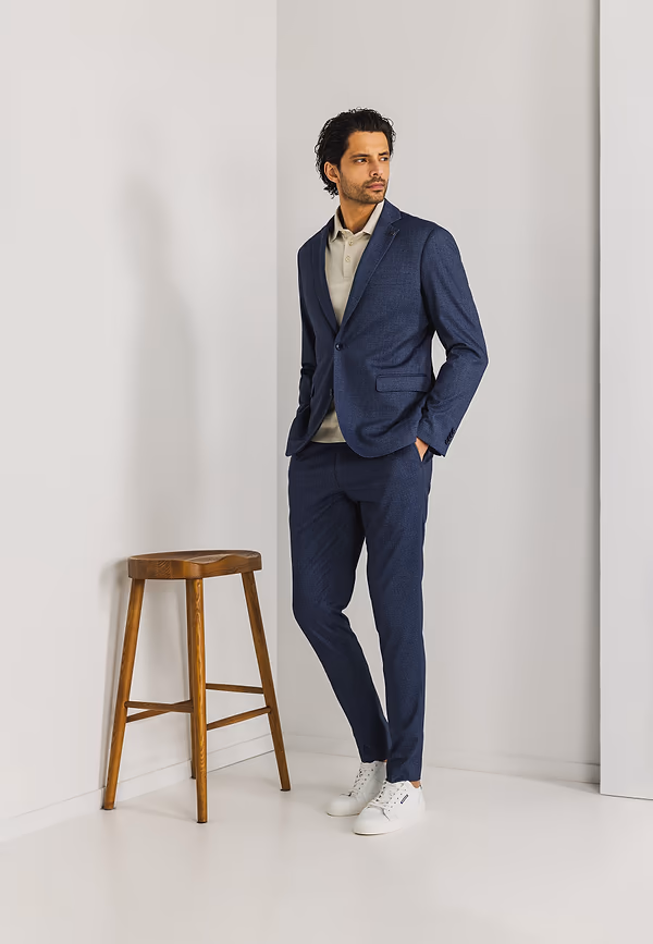 State Of Art Blazer Van Gebreide Stof Donkerblauw Uni