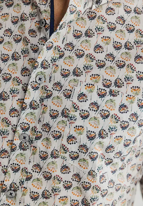 State Of Art Button-down Overhemd Met Borstzak Wit/bladgroen