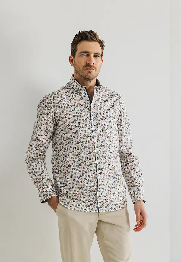 state of art Button-down overhemd met borstzak wit/bladgroen
