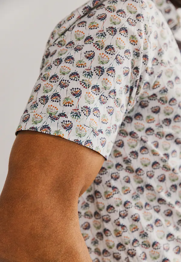 State Of Art Button-down Overhemd Met Korte Mouwen Wit/bladgroen