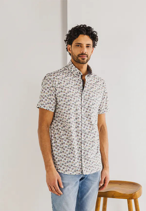 state of art Button-down overhemd met korte mouwen wit/bladgroen