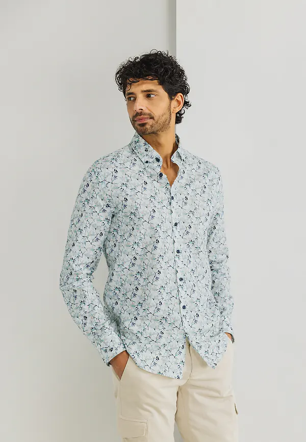 state of art Button-down overhemd met print warm grijs/mintblauw