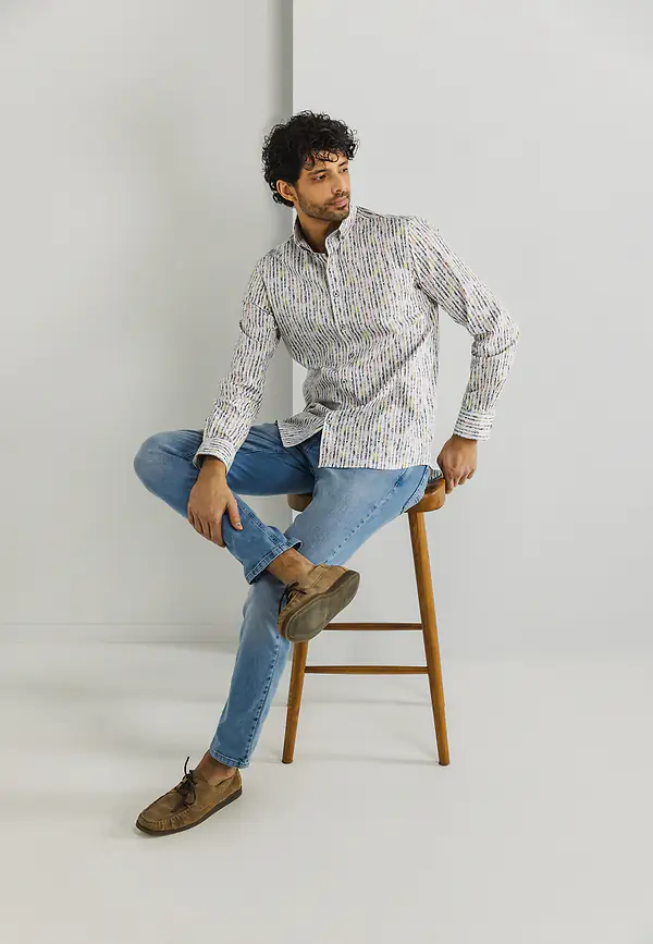 State Of Art Button-down Overhemd Met Print Wit/lime