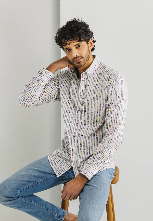state of art Button-down overhemd met print wit/lime