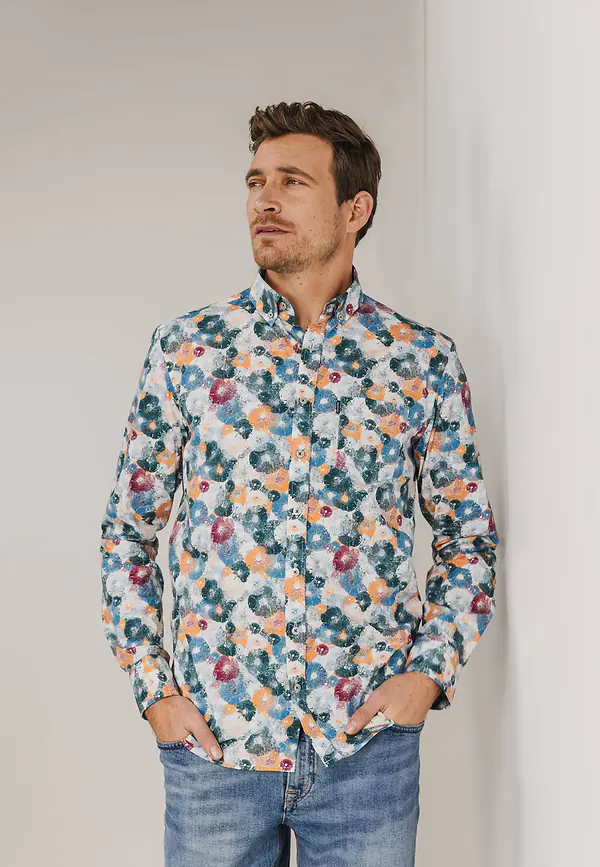 state of art Button-down overhemd met print wit/petrol