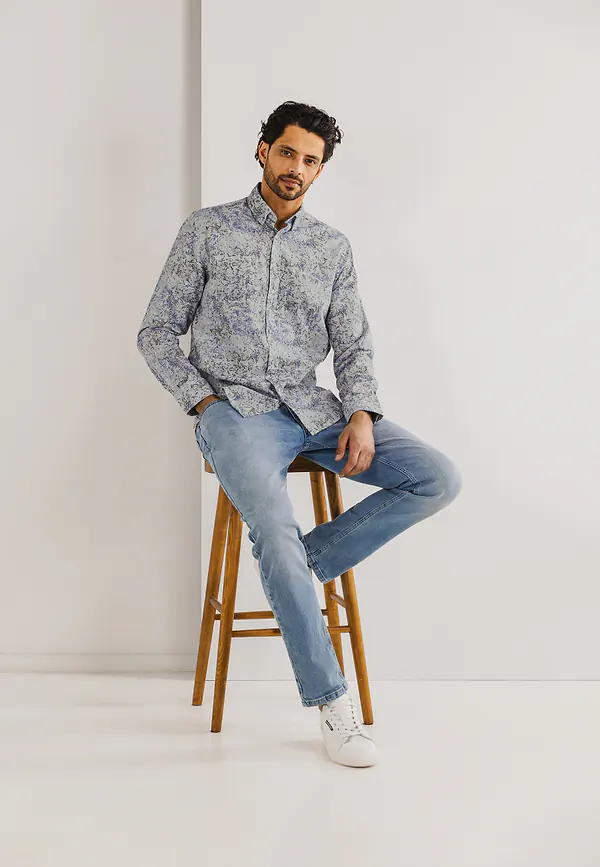 State Of Art Button-down Overhemd Van Biologisch Katoen Grijsblauw/beige