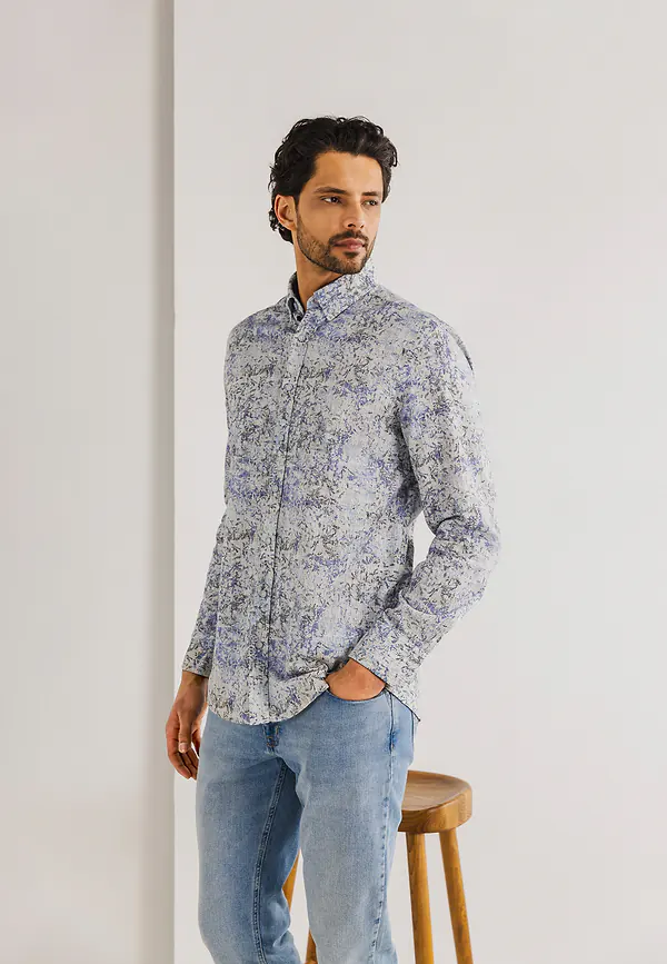 state of art Button-down overhemd van biologisch katoen grijsblauw/beige