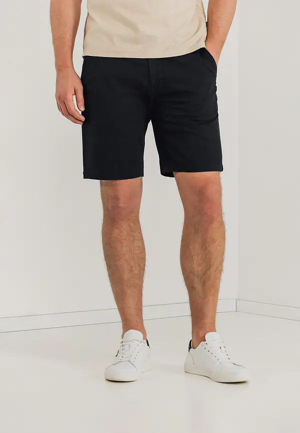 state of art Chinoshort met gestreepte details donkerblauw uni