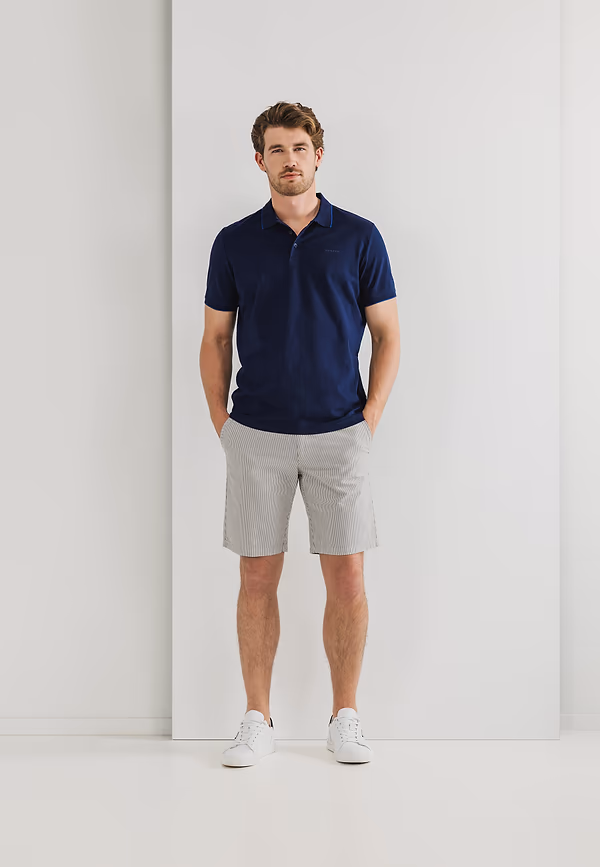 State Of Art Chinoshort Met Streeppatroon Donkerblauw/kit