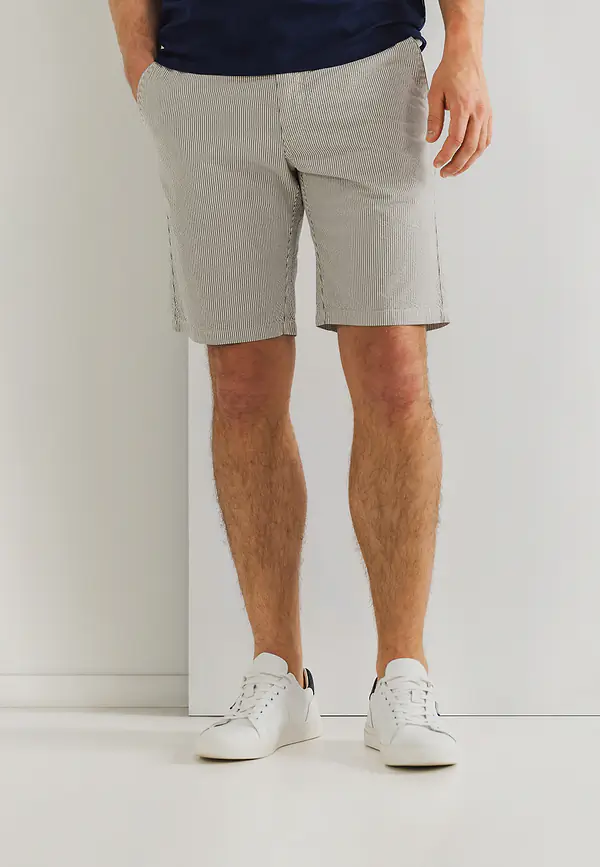 state of art Chinoshort met streeppatroon donkerblauw/kit