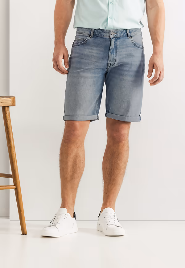 state of art Denim short van een katoen-mix mintblauw uni