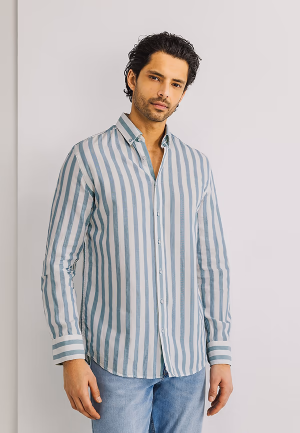 State Of Art Double Face Overhemd Van Biologisch Katoen Wit/grijsblauw