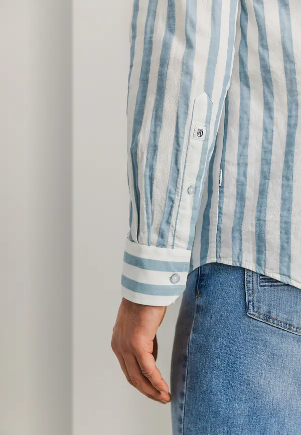 State Of Art Double Face Overhemd Van Biologisch Katoen Wit/grijsblauw