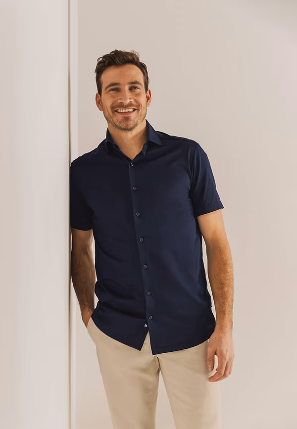 State Of Art Effen Overhemd Met Korte Mouwen Donkerblauw Uni