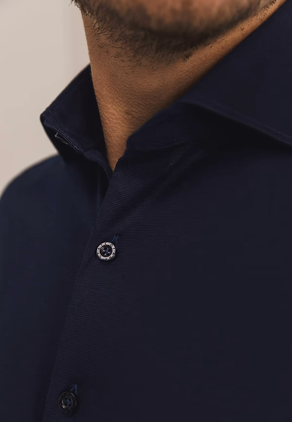 State Of Art Effen Overhemd Met Korte Mouwen Donkerblauw Uni