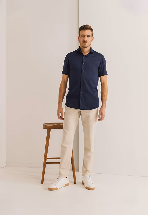 state of art Effen overhemd met korte mouwen donkerblauw uni