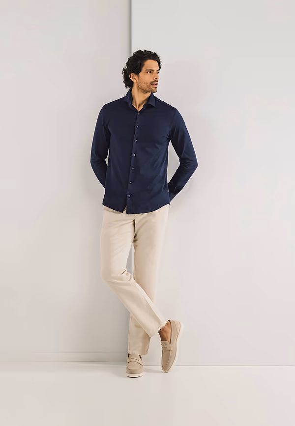 state of art Effen overhemd van een katoenmix donkerblauw uni