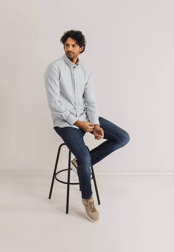 state of art ESSENTIALS overhemd met streepdessin wit/grijsblauw