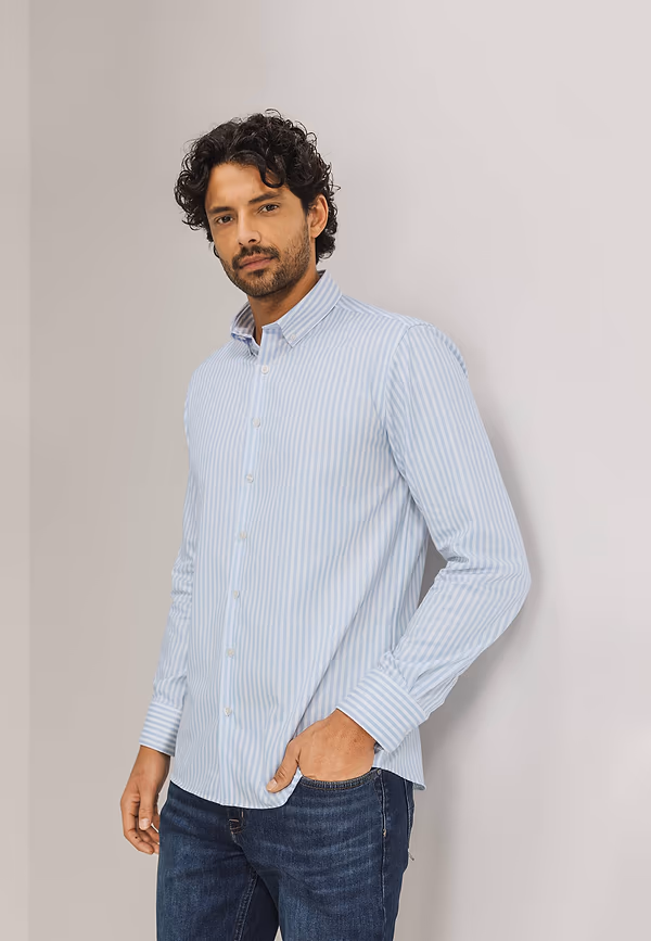 state of art ESSENTIALS overhemd met streepdessin wit/mintblauw