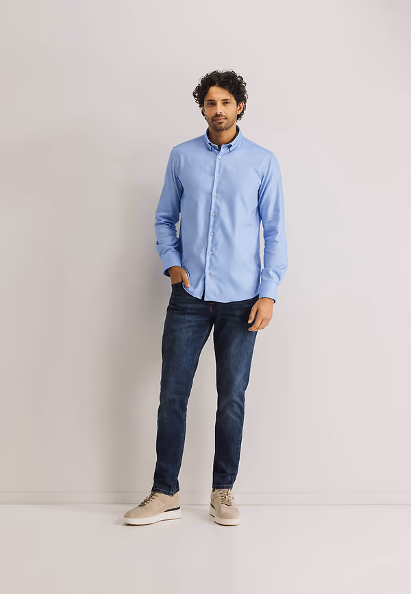 State Of Art ESSENTIALS Oxford Overhemd Wit/grijsblauw