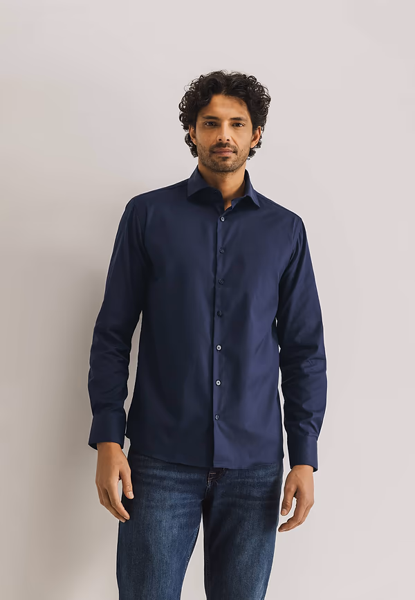 state of art ESSENTIALS strijkvrij overhemd donkerblauw uni