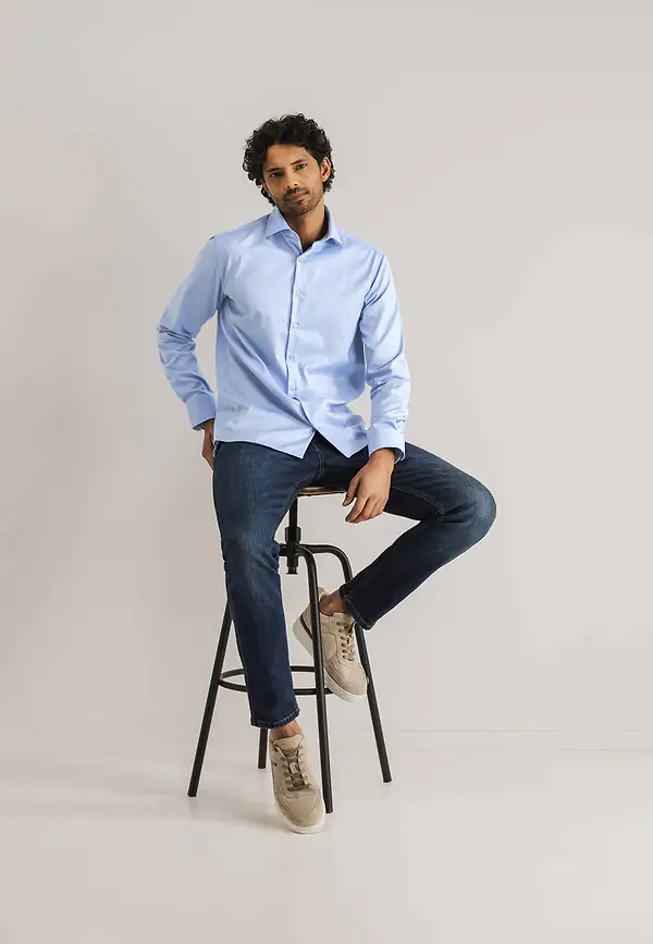 state of art ESSENTIALS strijkvrij overhemd middenblauw uni