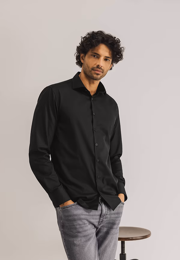 state of art ESSENTIALS strijkvrij overhemd zwart uni