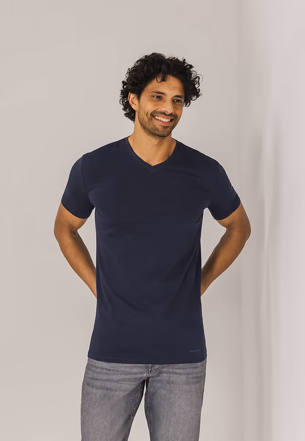 state of art ESSENTIALS T-shirt met V-hals donkerblauw uni