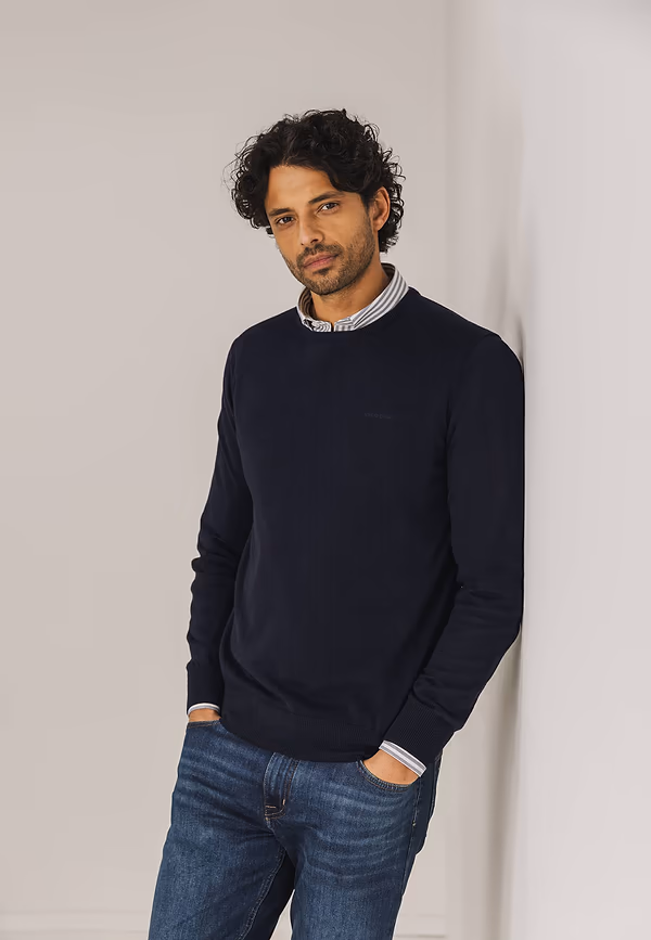 state of art ESSENTIALS trui met ronde hals donkerblauw uni