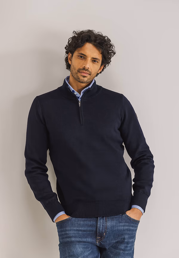 state of art ESSENTIALS trui van een wol-mix donkerblauw uni