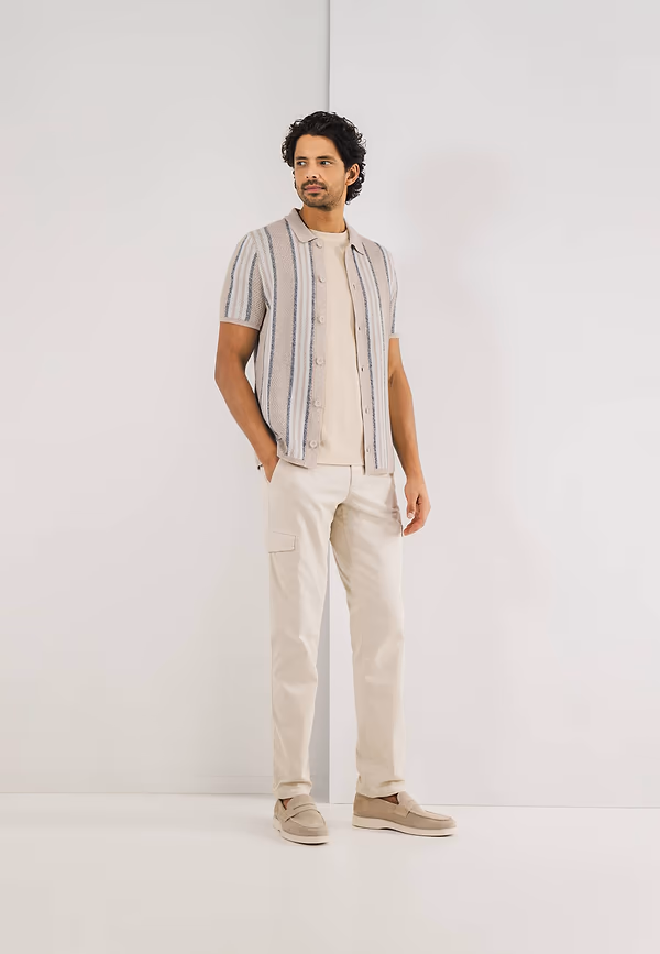 State Of Art Gebreid Polovest Met Strepen Beige/kit