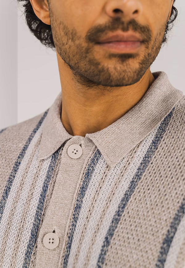 State Of Art Gebreid Polovest Met Strepen Beige/kit