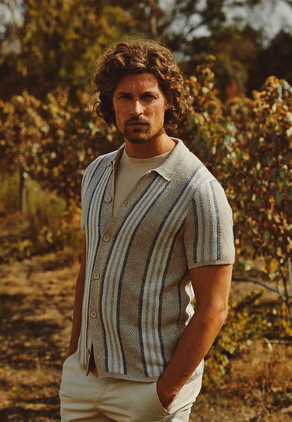 state of art Gebreid polovest met strepen beige/kit