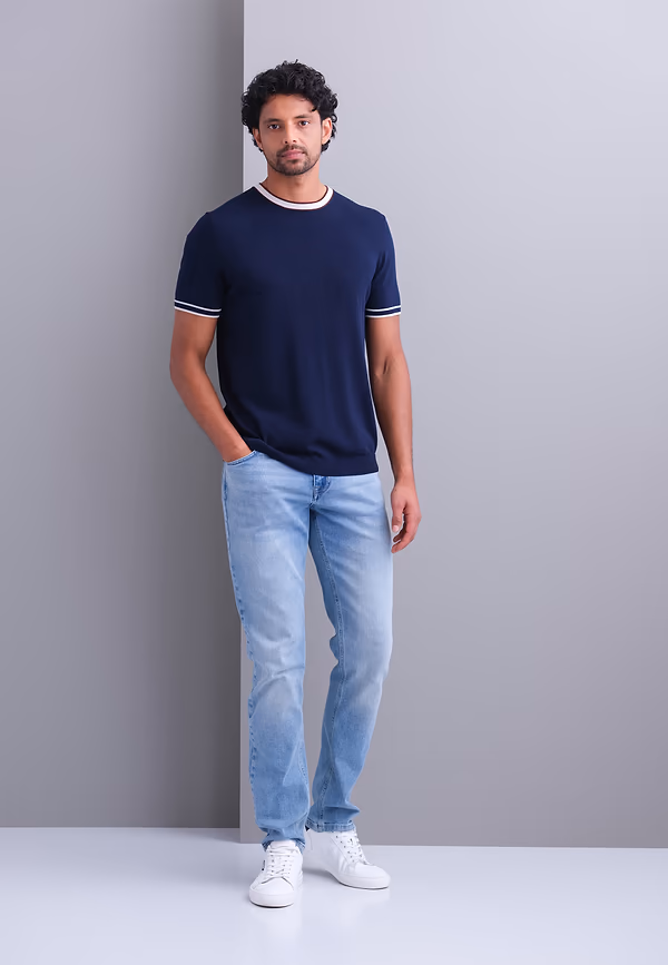 State Of Art Gebreid T-shirt Van Een Lyocellmix Donkerblauw Uni