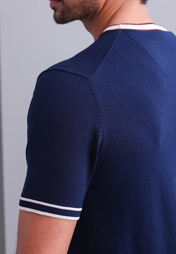 State Of Art Gebreid T-shirt Van Een Lyocellmix Donkerblauw Uni