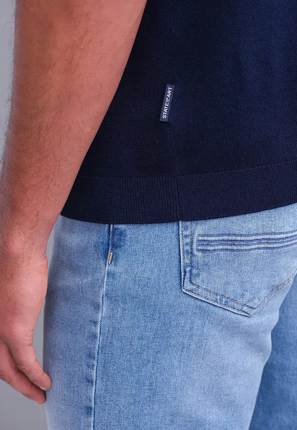 State Of Art Gebreid T-shirt Van Een Lyocellmix Donkerblauw Uni
