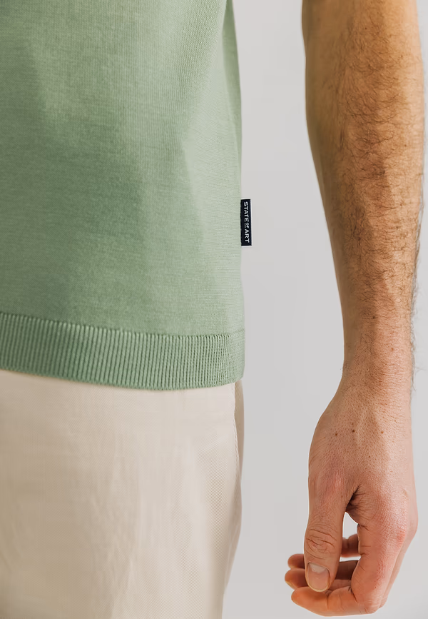 State Of Art Gebreide Polo Met Halve Rits Bladgroen Uni