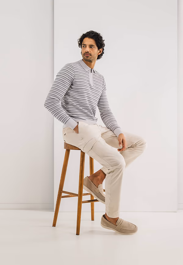 state of art Gebreide polo met halve rits greige/donkerblauw