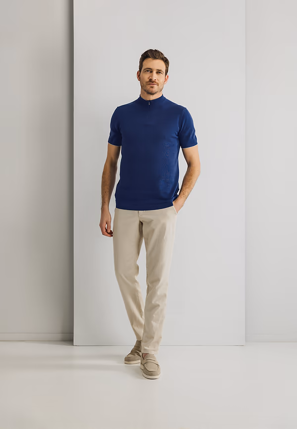 State Of Art Gebreide Polo Met Halve Rits Kobalt Uni