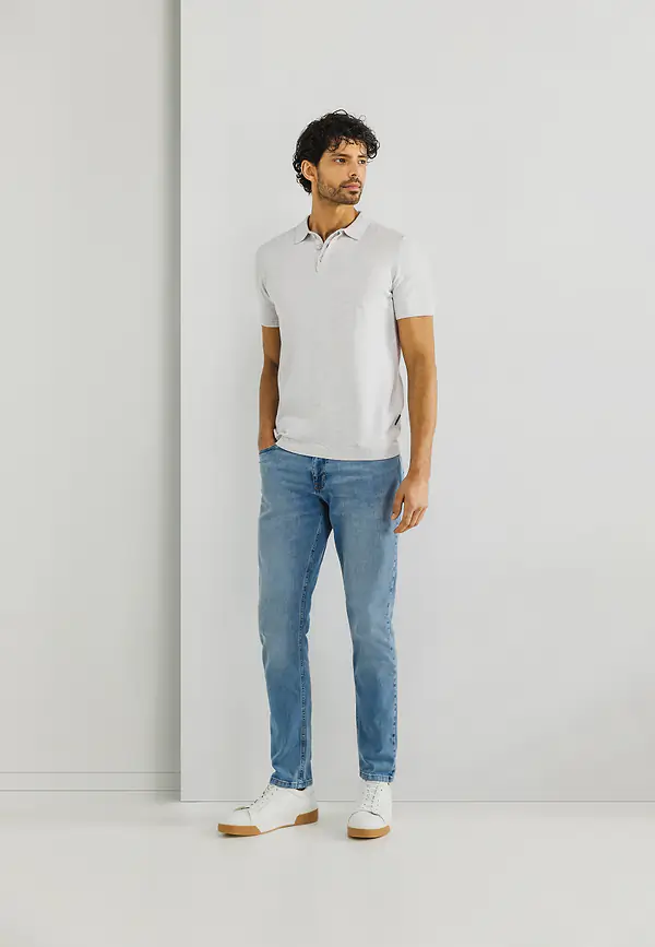 State Of Art Gebreide Polo Met Korte Mouwen Greige Uni