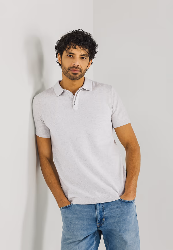 state of art Gebreide polo met korte mouwen greige uni