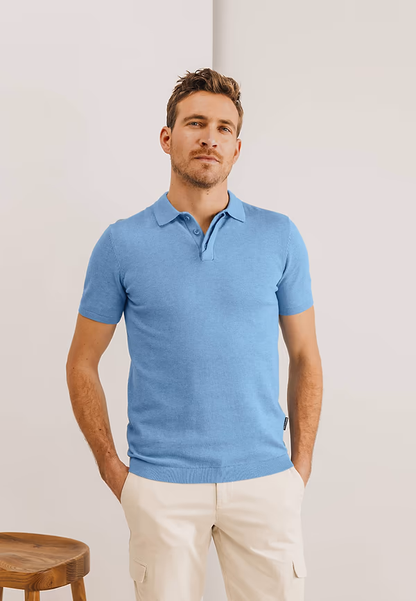 State Of Art Gebreide Polo Met Korte Mouwen Grijsblauw Uni