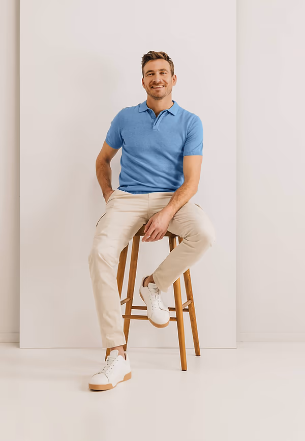 state of art Gebreide polo met korte mouwen grijsblauw uni