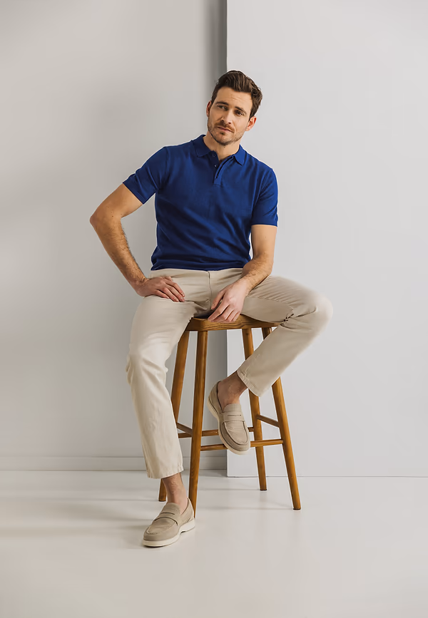 State Of Art Gebreide Polo Met Korte Mouwen Kobalt Uni